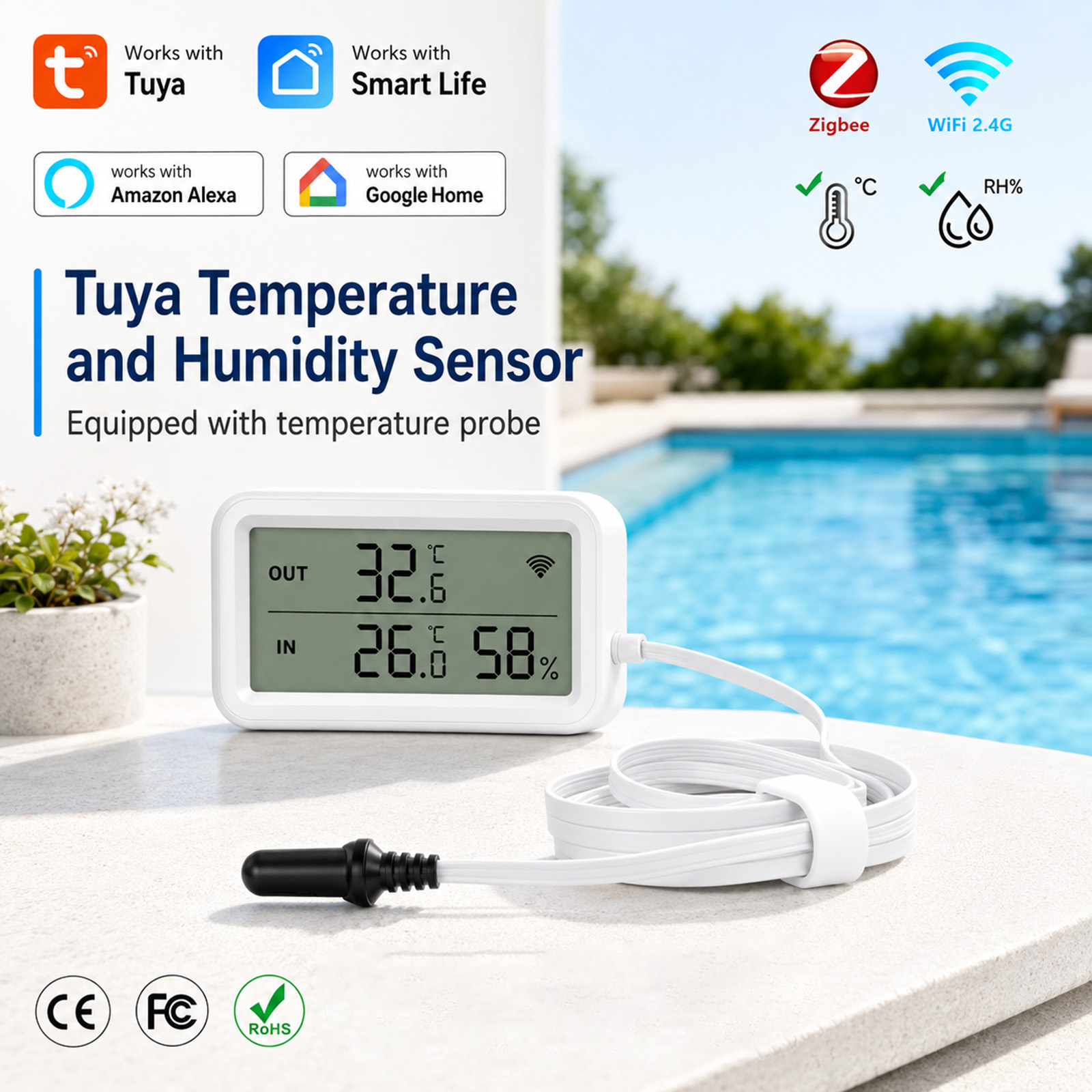 Digital Hygrometer Probe - External Waterproof Probe Temperature Humidity Sensor